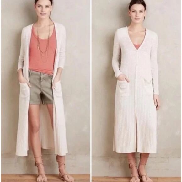Anthropologie Saturday Sunday SZ S Semana Ribbed Duster Cardigan Oatmeal - Picture 6 of 6